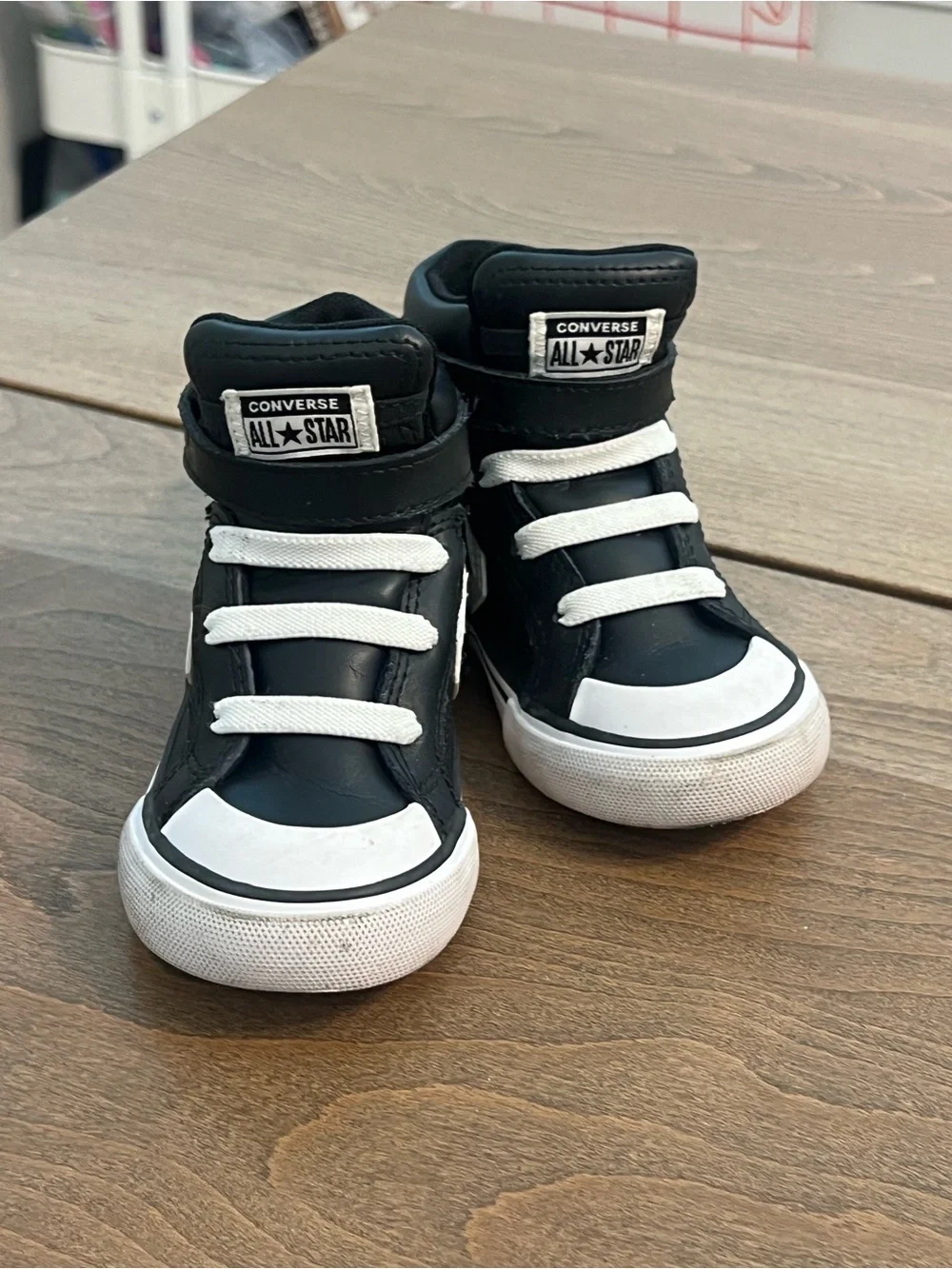 Converse Kids Black and White High-Top Sneakers with Star Chevron